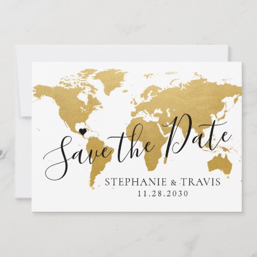 Gold Map Destination Wedding Save the Date Card