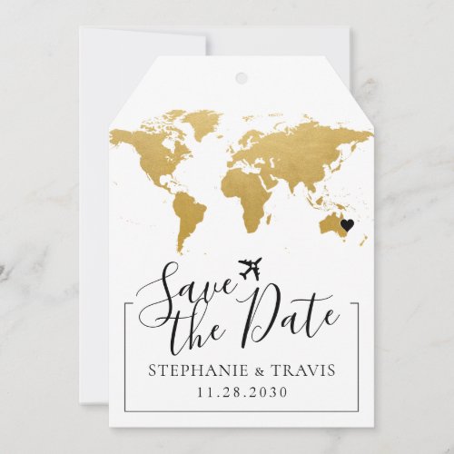 Gold Map Destination Wedding Save the Date Tag