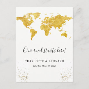 Gold map engagement postcard