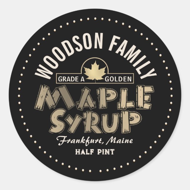 Gold Maple Leaf Emblem Maple Syrup Editable Label (Front)