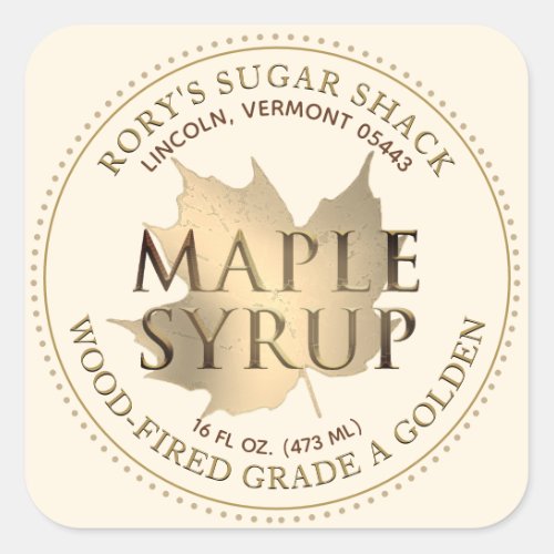 Gold Maple Leaf Maple Syrup Editable Label