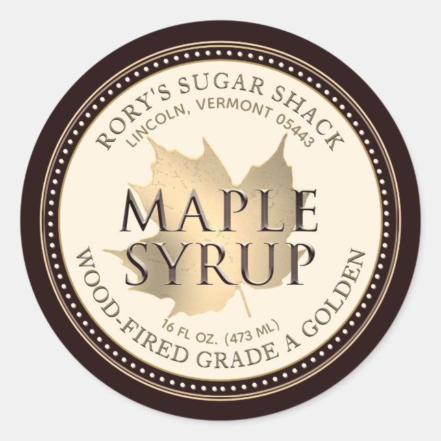 Gold Maple Leaf Maple Syrup Editable Label (Front)
