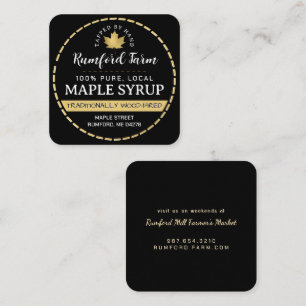 Gold Maple Leaf on Black Maple Syrup Dashed Border Square Business Card
