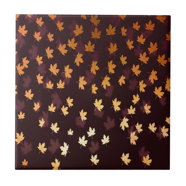 Gold Maple Leaf on dark red Ceramic Tile (Front)