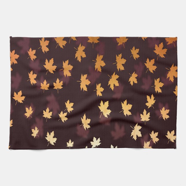 Gold Maple Leaf on dark red Towel (Horizontal)