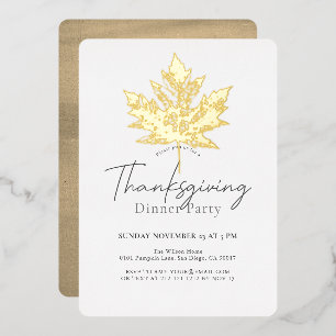 Gold Maple Leaf Thanksgiving Dinner Foil Invitation