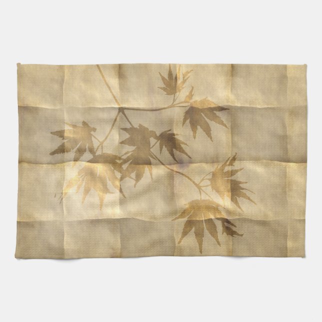 Gold maple leave parchment paper look elegant kitchen towel (Horizontal)