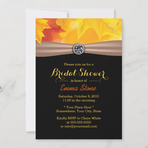 Gold Maple Leaves &amp; Diamond Autumn Bridal Shower 5x7 Paper Invitation Card