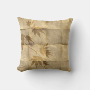 Gold maple leaves on parchment paper elegant throw pillow