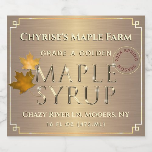 Gold Maple Syrup Spring Season Medallion and Year  Beer Bottle Label