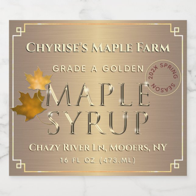 Gold Maple Syrup Spring Season Medallion and Year  Beer Bottle Label (Single Label)