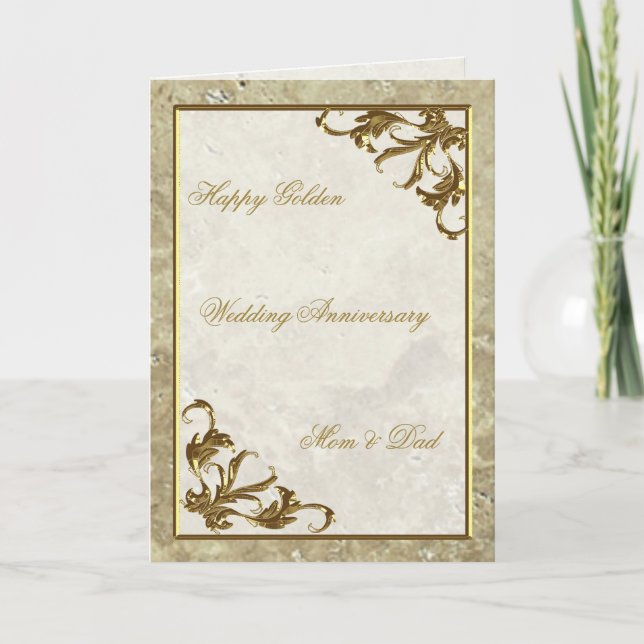 Gold Marble 50th Wedding Anniversary Greeting Card (Front)