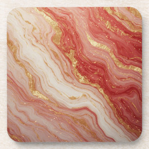 Gold Marble Abstract Background With Red Swirls Beverage Coaster