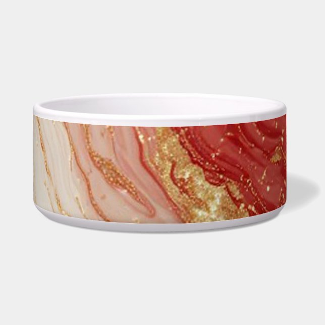 Gold Marble Abstract Background With Red Swirls Bowl (Front)