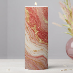 Gold Marble Abstract Background With Red Swirls Pillar Candle