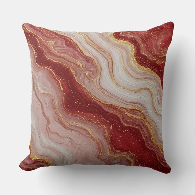 Gold Marble Abstract Background With Red Swirls Throw Pillow (Front)