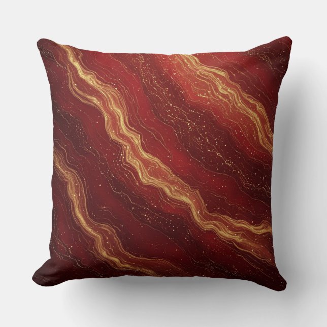 Gold Marble Abstract Background With Red Swirls Throw Pillow (Front)