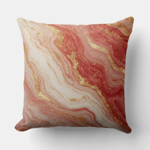 Gold Marble Abstract Background With Red Swirls Throw Pillow