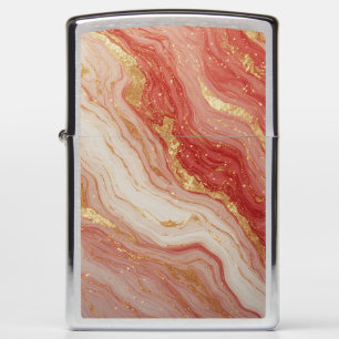 Gold Marble Abstract Background With Red Swirls Zippo Lighter