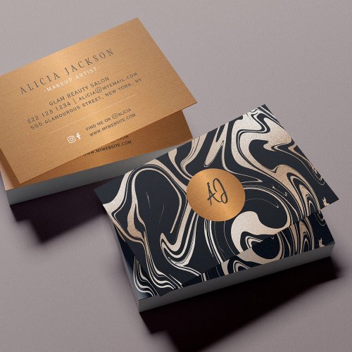 Gold marble abstract monogrammed business card