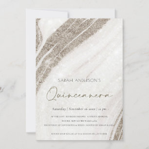 Gold Marble Agate Quinceañera 15 Birthday Invite