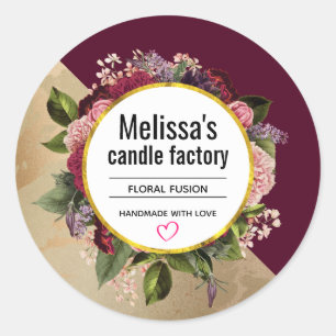 Gold Marble and Burgundy Florals Candle Soap Scent Classic Round Sticker