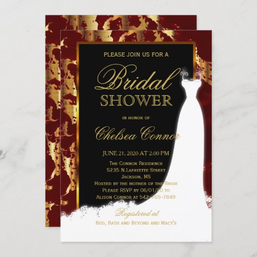 Gold Marble Black and Red Bridal Invitation