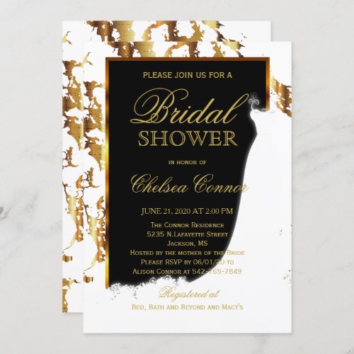 Gold Marble Black and White Bridal Shower Invitation