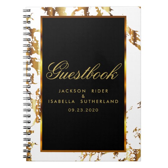 Gold Marble, Black and White Guestbook Notebook