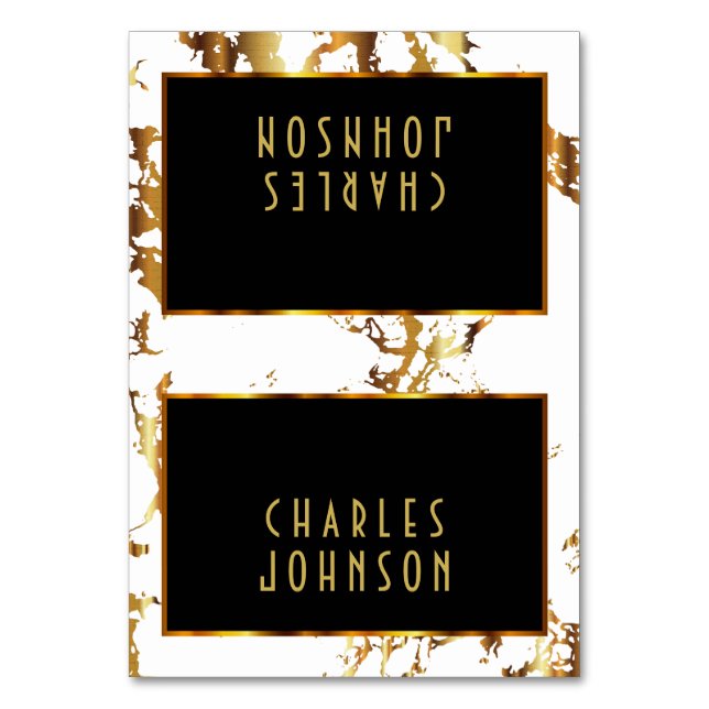 Gold Marble, Black and White - Place Cards (Front)