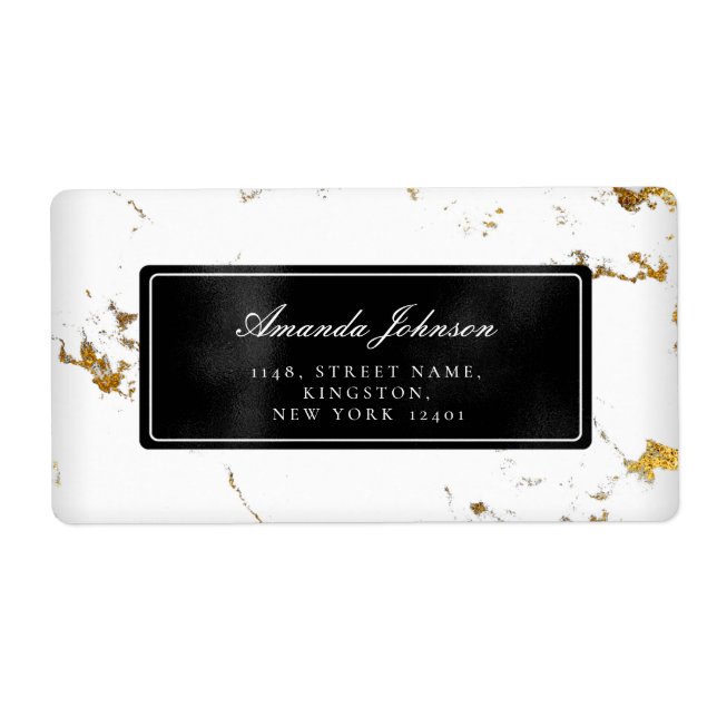 Gold Marble Black Return Address Labels (Front)