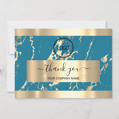  Gold Marble Blue Makeup LogoThank You Business Invitation