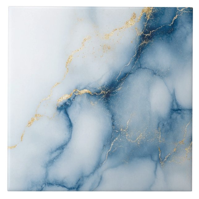 Gold Marble Blue Pattern  Ceramic Tile (Front)