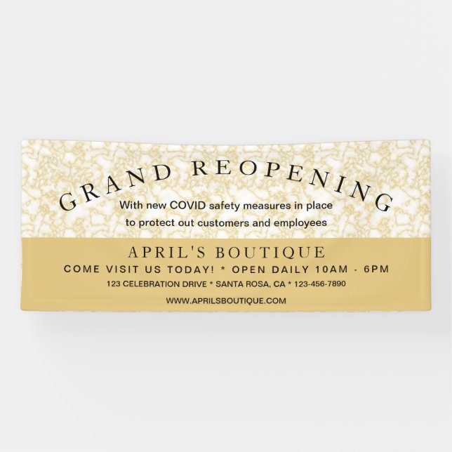 Gold Marble Busines Reopening COVID Safety Banner (Horizontal)