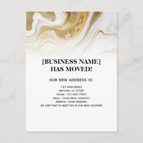 Gold Marble Business Moving Announcement Postcard