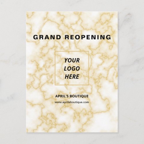 Gold Marble Business Reopening Announcement Postcard