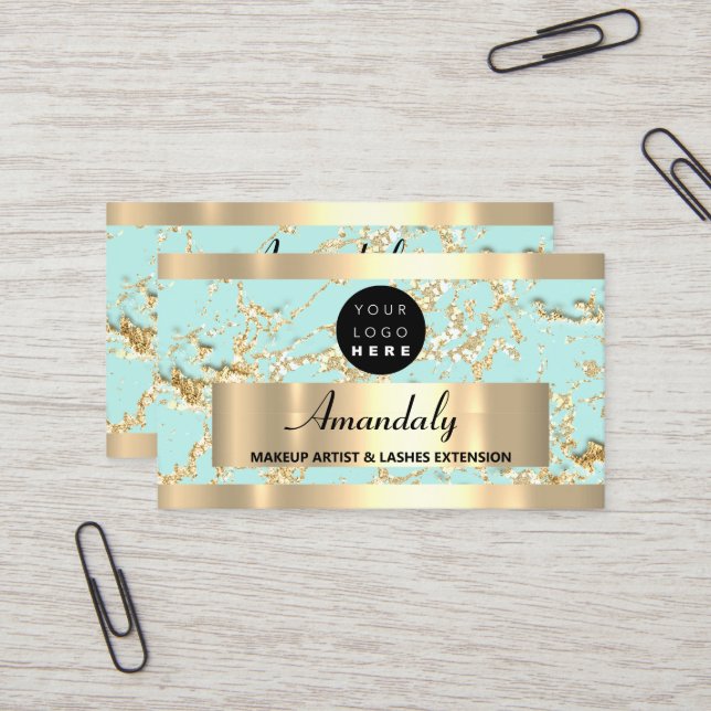  Gold Marble Consulting Glitter Aqua Water Blue  Business Card (Front/Back In Situ)