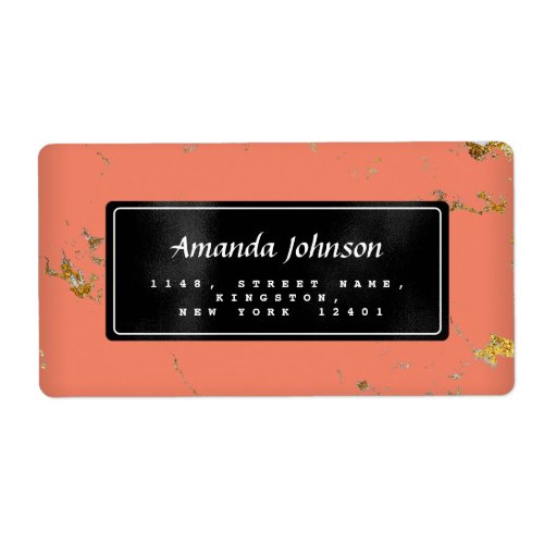 Gold Marble Coral Return Address Labels