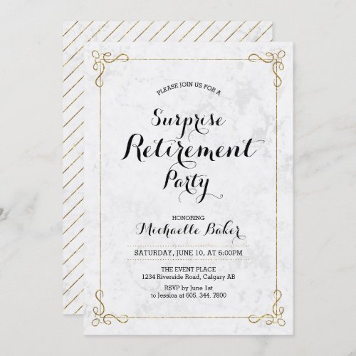 Gold  Marble  Elegant Surprise Retirement Party Invitation