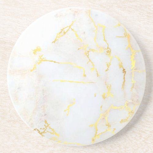 Gold Marble Elegant Trendy Template Round Coaster