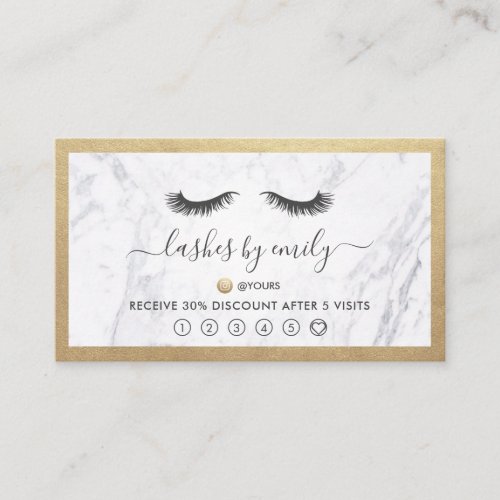 Gold  Marble Eyelash Beauty Specialist Loyalty Business Card