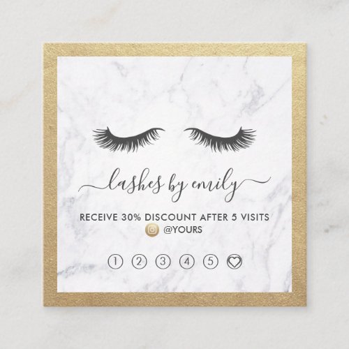 Gold  Marble Eyelash Beauty Specialist Loyalty Square Business Card