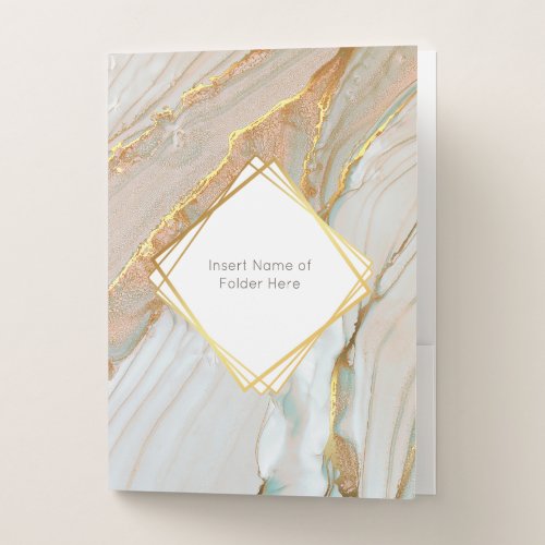 Gold marble geometric agate frame chic pocket folder