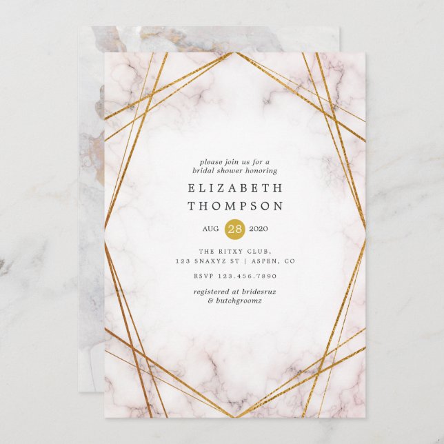 Gold Marble Geometric Bridal Shower Invitation (Front/Back)