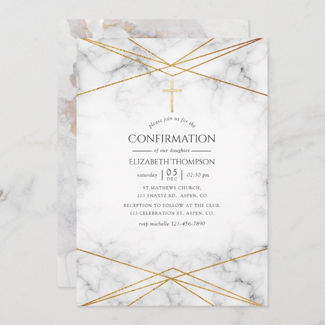 Gold Marble Geometric Confirmation Invitation (Front/Back)