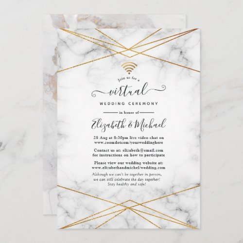 Gold Marble Geometric Online Virtual Wedding Invitation