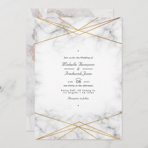 Gold Marble Geometric QR Code RSVP Wedding Invitation