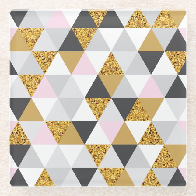 Gold marble, geometric seamless texture glass coaster (Front)