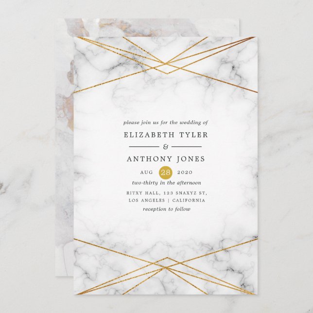 Gold Marble Geometric Wedding Invitation (Front/Back)