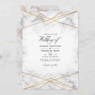 Gold Marble Geometric Wedding Photo Invitation